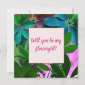 Tropische bladeren, Wil je mijn bloemenmeisje kaar Bedankkaart (Voorkant)