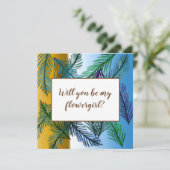 Tropische bladeren, Wil je mijn bloemenmeisje zij Bedankkaart (Staand voorkant)