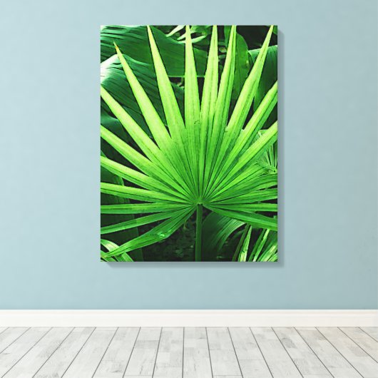 Tropische bladeren, windmolen, donkergroen canvas afdruk (Insitu (Houten vloer))