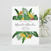 Tropische bladeren Witte Lijst Beach Weddenschap Save The Date (Staand voorkant)