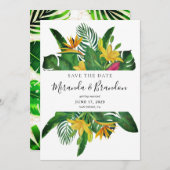 Tropische bladeren Witte Lijst Beach Weddenschap Save The Date (Voorkant / Achterkant)