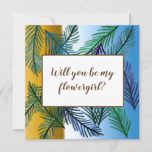 Tropische bladeren,  Zal jij mijn bloemenmeisje zi Bedankkaart (Voorkant)