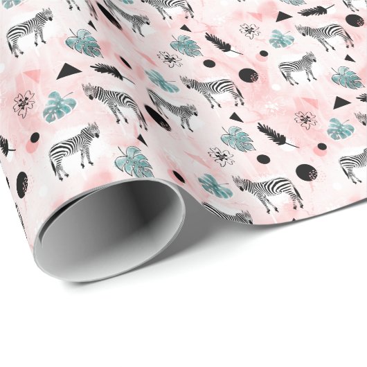 Tropische bladeren Zebra's Stropdas-kleurstofpatro Cadeaupapier (Rol Hoek)