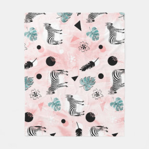 Tropische bladeren Zebra's Stropdas-kleurstofpatro Fleece Deken