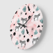 Tropische bladeren Zebra's Stropdas-kleurstofpatro Grote Klok (Hoek)