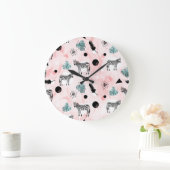 Tropische bladeren Zebra's Stropdas-kleurstofpatro Grote Klok (Huis)