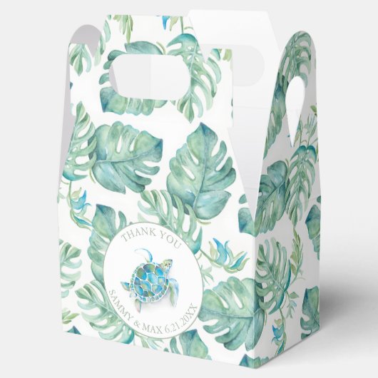 Tropische bladeren Zee Turtle Waterverf Bedankdoosjes (Geopend)