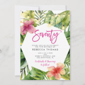 Tropische bladeren zeventig verjaardagsfeestuitnod kaart (Voorkant)