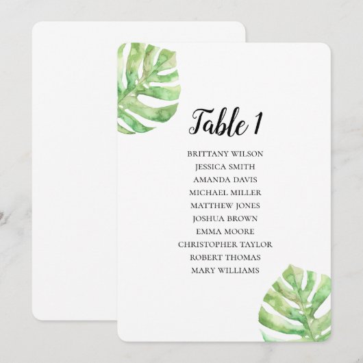 Tropische bladeren, zitvlak. Exotisch trouwplan Kaart (Voorkant / Achterkant)