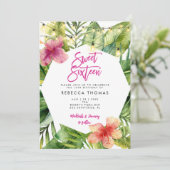 Tropische bladeren zoet 16 feestuitnodiging kaart (Staand voorkant)