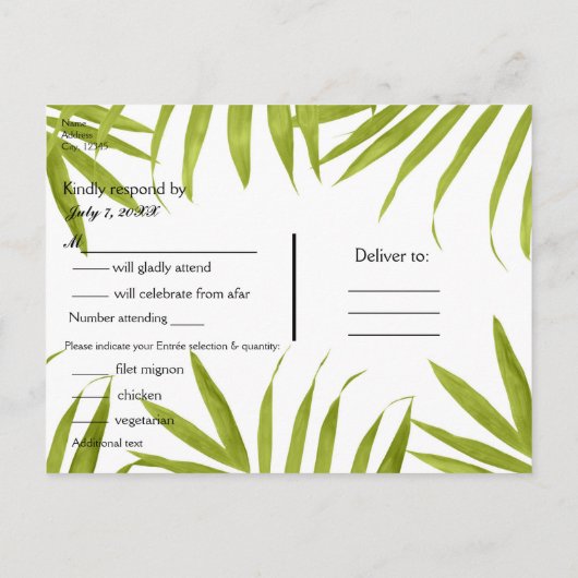 Tropische Bladeren Zomer Elegante Trouw RSVP Uitnodiging Briefkaart (Achterkant)