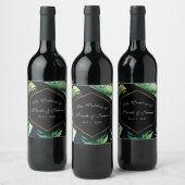 Tropische bladeren Zwart Groen Goud Custom Wine Wijn Etiket (Flessen)