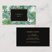 Tropische bladeren zwarte gouden visitekaartjes (Voorkant / Achterkant)