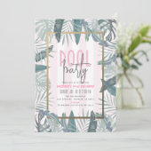 Tropische bladeren Zwembad Party Roze Volwassen Ve Kaart (Staand voorkant)