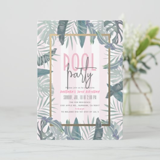 Tropische bladeren Zwembad Party Roze Volwassen Ve Kaart