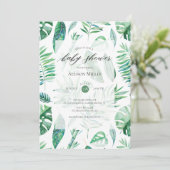 Tropische bladgroen Baby shower uitnodiging (Staand voorkant)