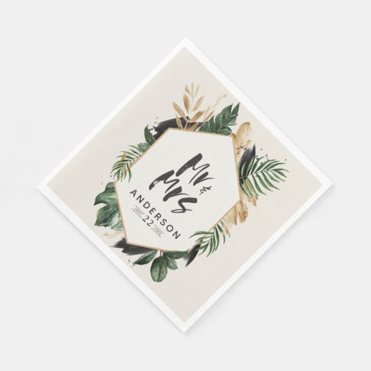 Tropische bladluier Mr & Mrs bruiloft servetten (Hoek)