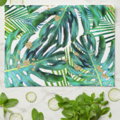 Tropische bladpatroonpalmen Gold Glitter Theedoek (Gevouwen)