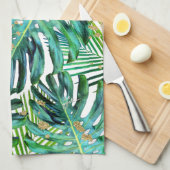 Tropische bladpatroonpalmen Gold Glitter Theedoek (Quarter Fold)