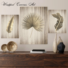 Tropische bladsepia op bronzen achtergrond canvas afdruk