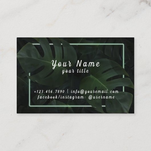 Tropische bladvector met groen neonenblad lijst visitekaartje (Achterkant)