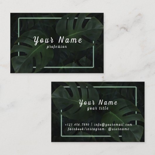 Tropische bladvector met groen neonenblad lijst visitekaartje (Voorkant / Achterkant)