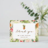 Tropische bladzijden anananappel handschrift Dank  Briefkaart (Staand voorkant)