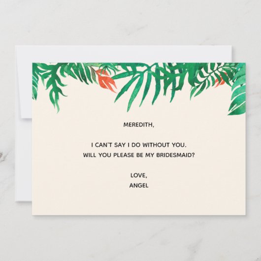 Tropische bladzijden Bridesmaid-voorstel gepersona (Achterkant)