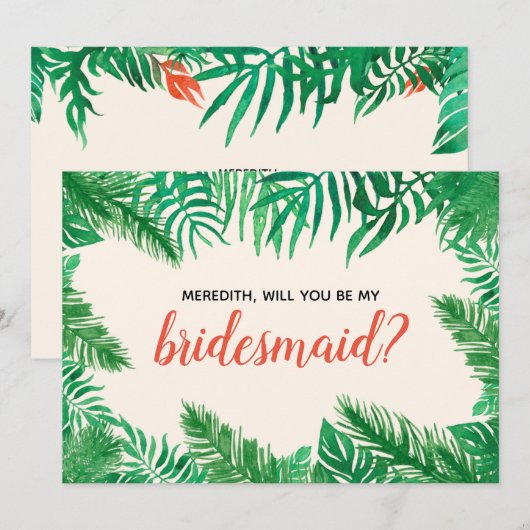 Tropische bladzijden Bridesmaid-voorstel gepersona (Voorkant / Achterkant)