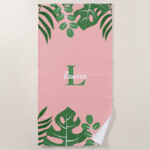 Tropische bladzijden Trendy Monogram Strandlaken (Voorkant)