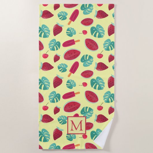 Tropische bladzijden zomervakantiemonogram strandlaken (Voorkant)