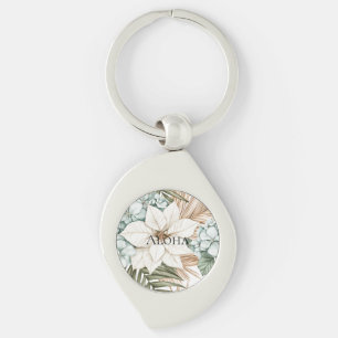 Tropische Blau Witte Bloemen Bruiloft Sleutelhanger