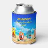 Tropische blauwe balkhemel en zand familienaam blikjeskoeler (Blikje Voorkant)