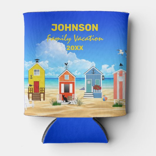 Tropische blauwe balkhemel en zand familienaam blikjeskoeler (Voorkant)