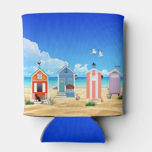 Tropische blauwe balkhemel en zand familienaam blikjeskoeler (Achterkant)