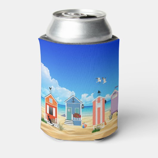 Tropische blauwe balkhemel en zand familienaam blikjeskoeler (Blikje Achterkant)