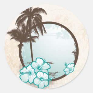 Tropische blauwe cirkel ronde sticker