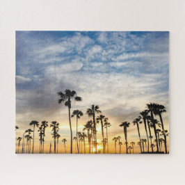 Tropische blauwe gele troebele palmbomen Sunset Sk Legpuzzel