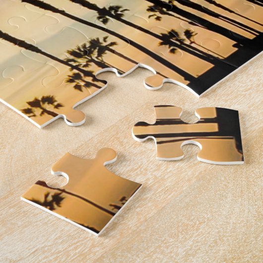 Tropische blauwe gele troebele palmbomen Sunset Sk Legpuzzel (Zijkant)