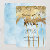 Tropische Blauwe Glitz Glitter Gouden Palmbomen Kaart (Voorkant / Achterkant)