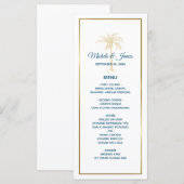 Tropische Blauwe Gouden Palmboom Strand Bruiloft Menu (Voorkant / Achterkant)