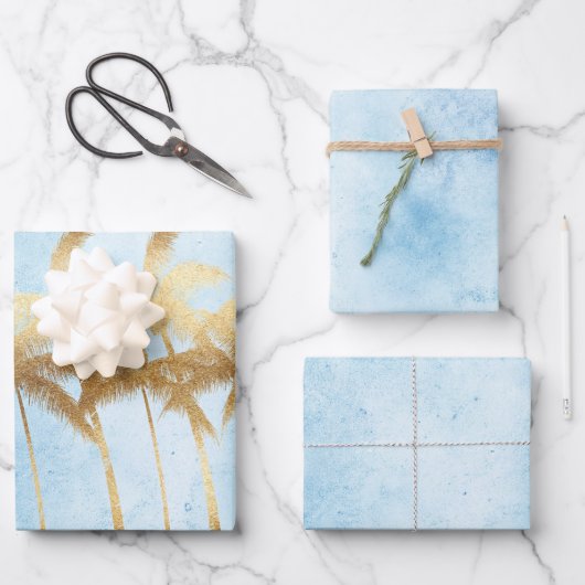 Tropische blauwe goudpalmen inpakpapier vel (Voorkant)