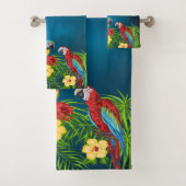Tropische blauwe hemelparrots bladeren zomerhuisna bad handdoek (Insitu)