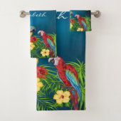 Tropische blauwe hemelparrots bladeren zomernaam bad handdoek (Insitu)