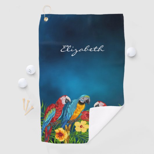 Tropische blauwe hemelparrots bladeren zomernaam golfhanddoek (Insitu)