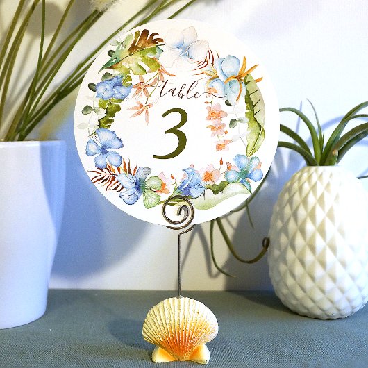 Tropische Blauwe Hibiscus Bloemen Krans Tafel Numm Kaart