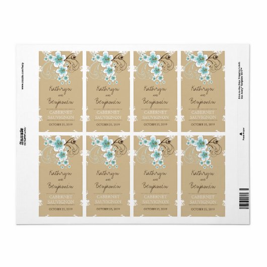 Tropische Blauwe Hibiscus Rustieke Strand Bruiloft Etiket (Full Sheet)