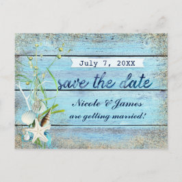 Tropische Blauwe Houten Strand Save The Date Kaart