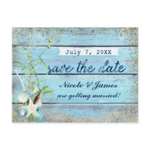 Tropische Blauwe Houten Strand Save The Date Kaart