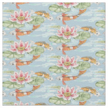 Tropische blauwe koi- en Lotus Fish Pond-Waterverf